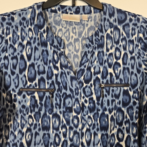 Belle Kim Gravel Blue Stretch Long Sleeve Animal Print Top Size Medium - Picture 4 of 11